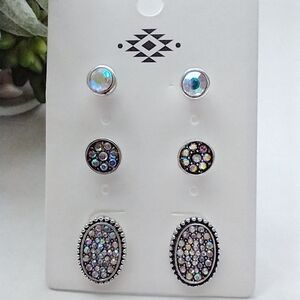 New 3 Pair Stone Stud Earrings